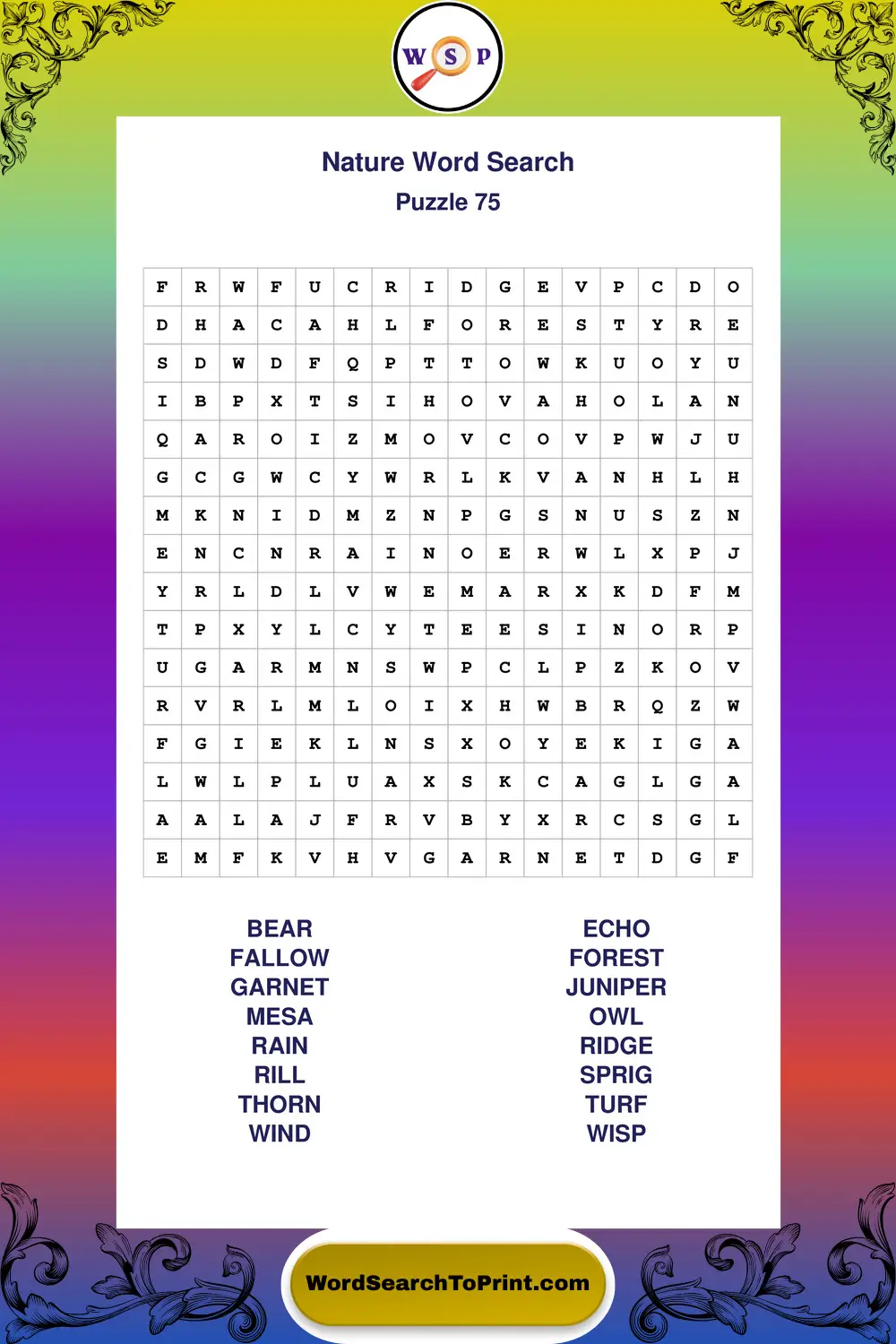 Nature Word Search Puzzle 75