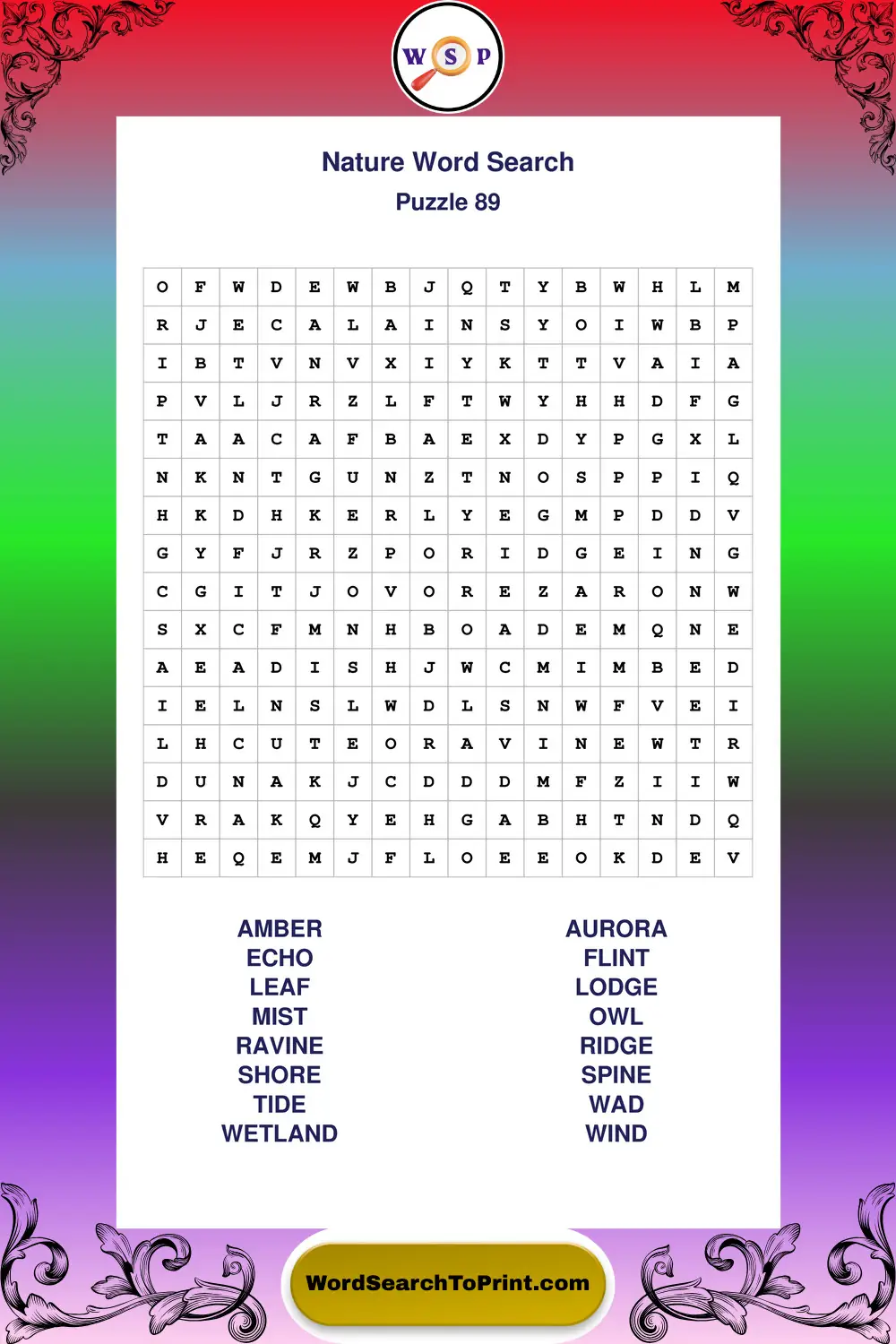 Nature Word Search Puzzle 89