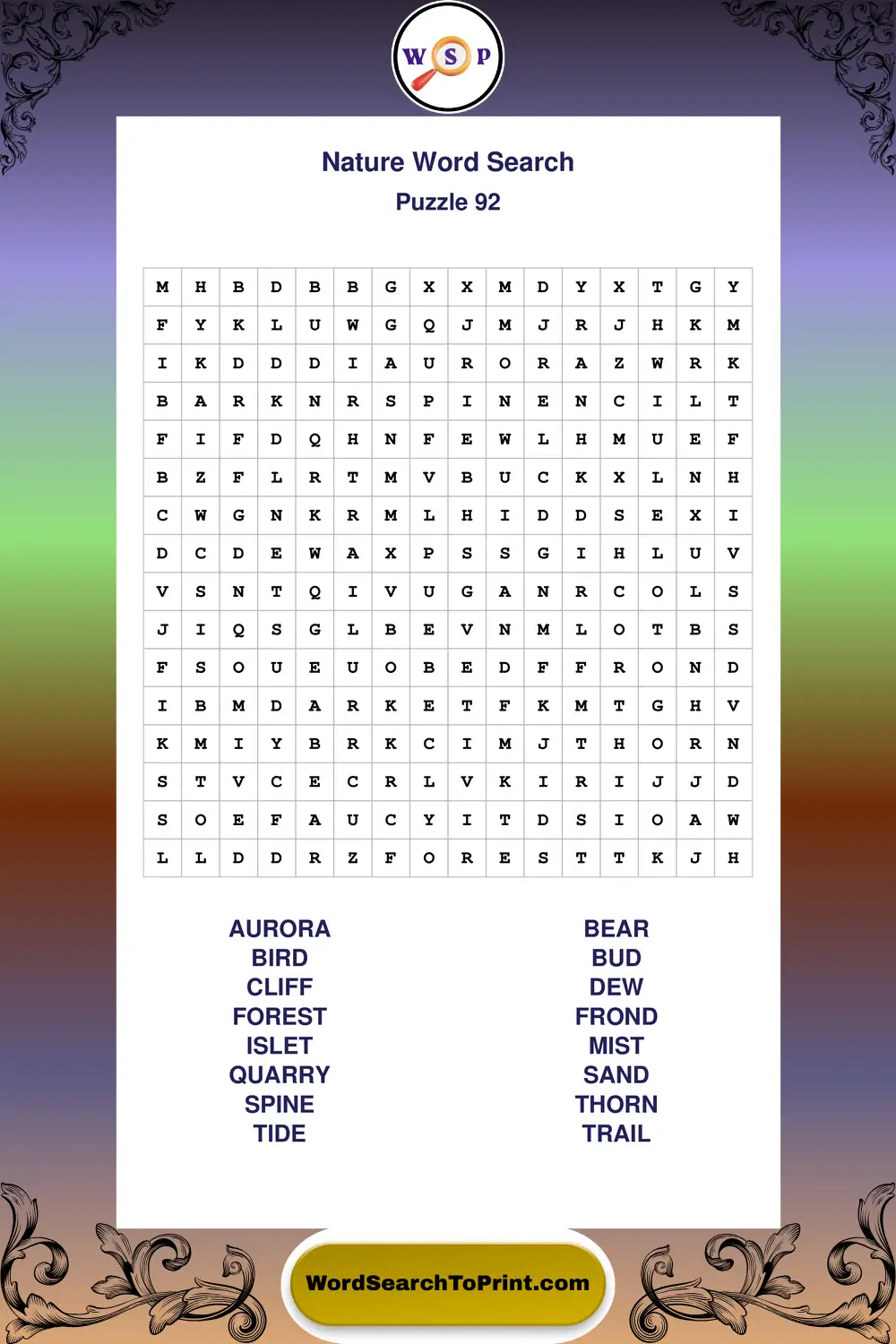 Nature Word Search Puzzle 92