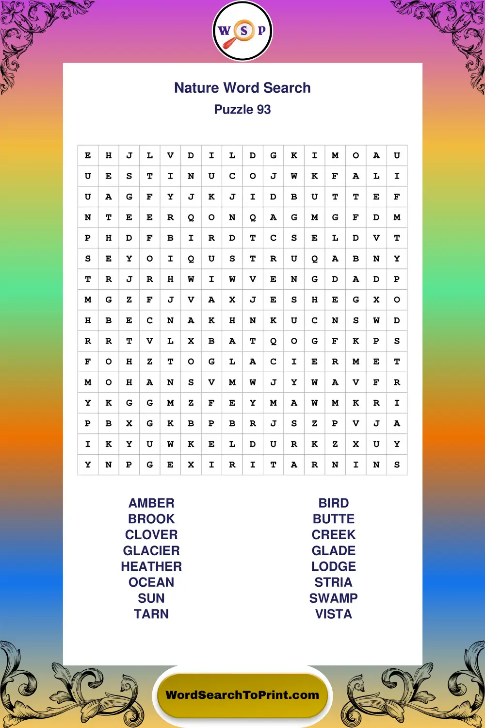 Nature Word Search Puzzle 93