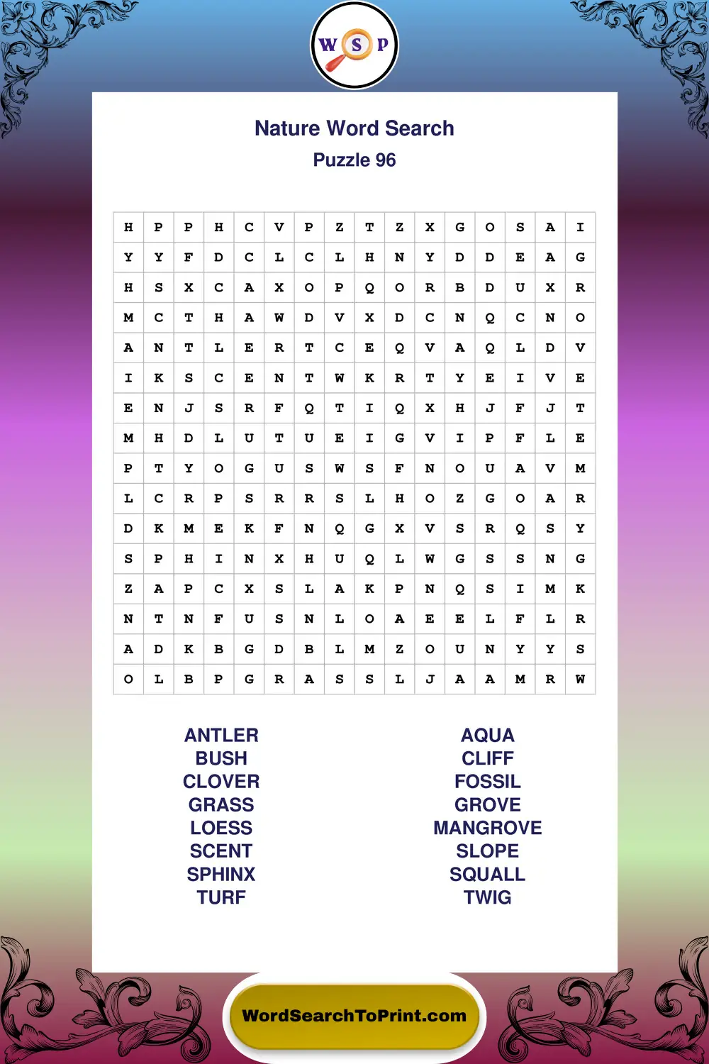 Nature Word Search Puzzle 96