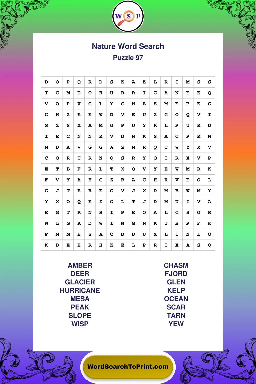 Nature Word Search Puzzle 97