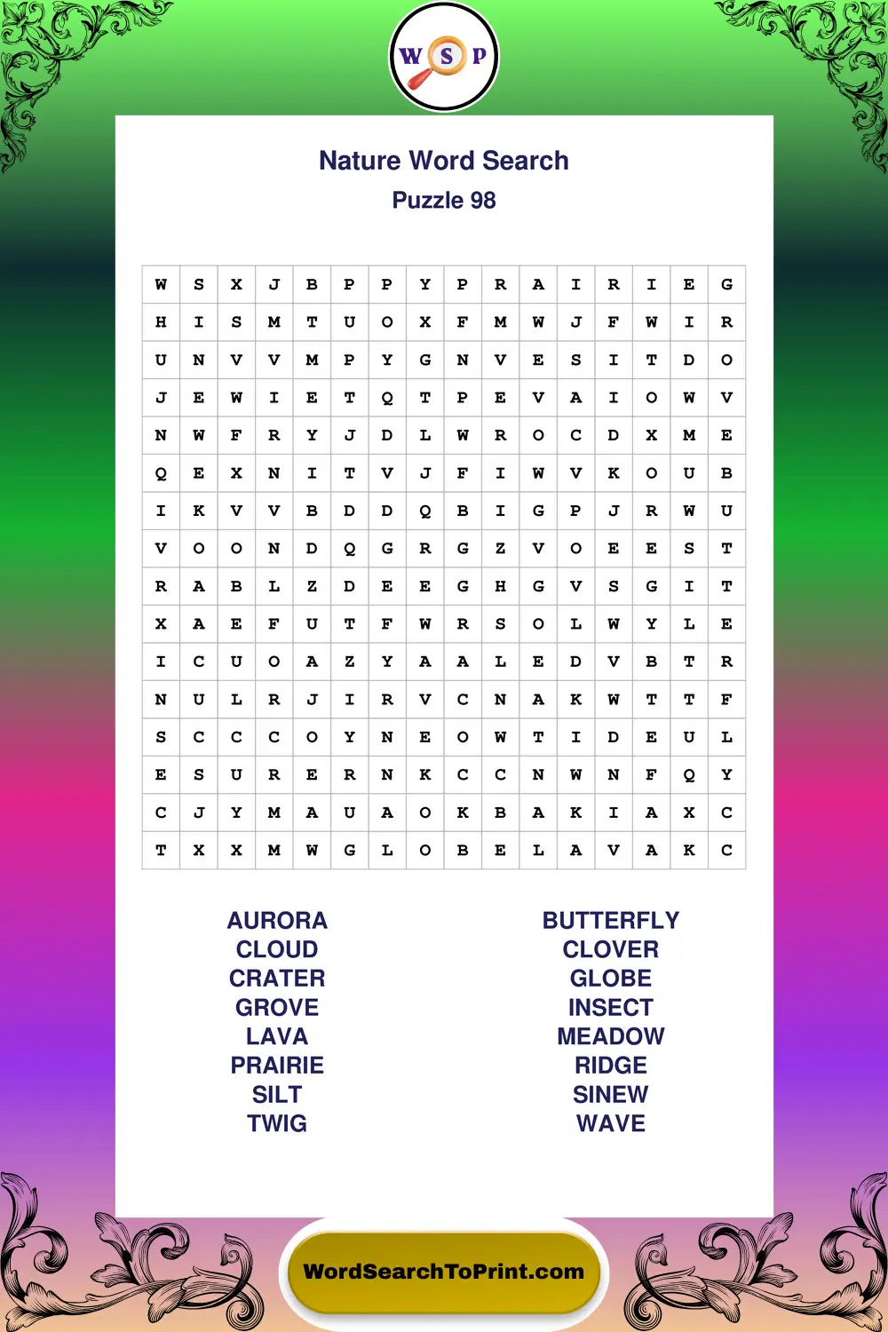 Nature Word Search Puzzle 98