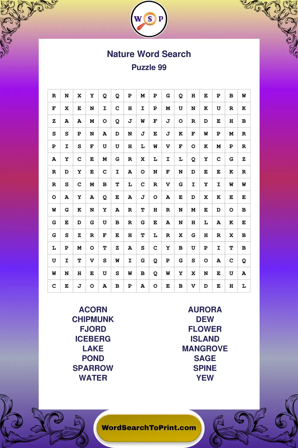 Nature Word Search Puzzle 99