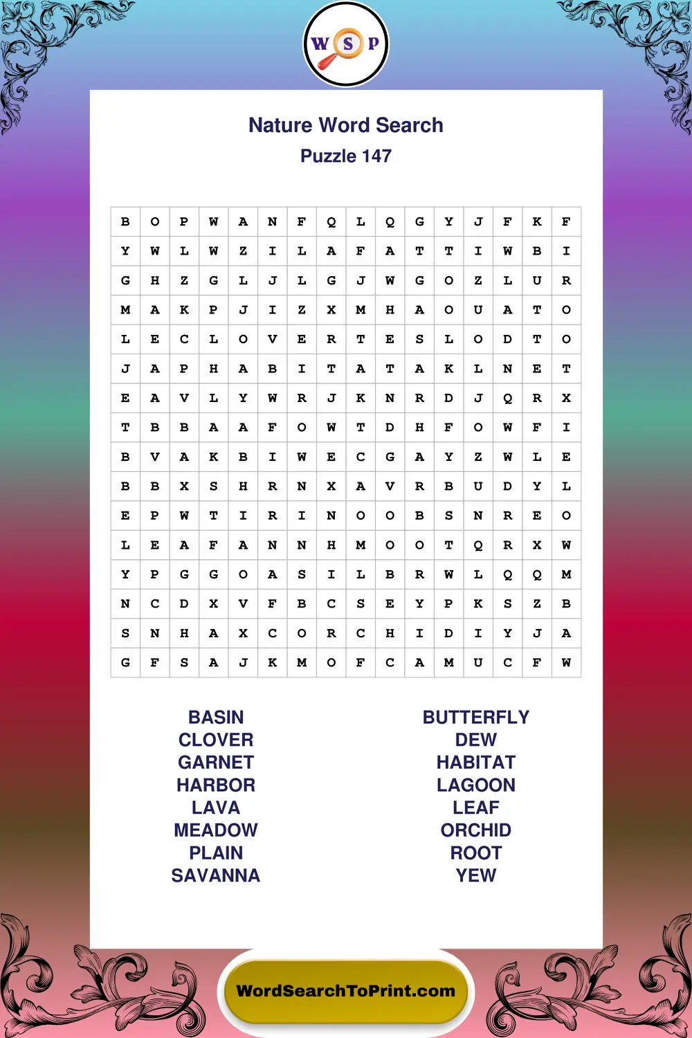 Nature Word Search Puzzle 147