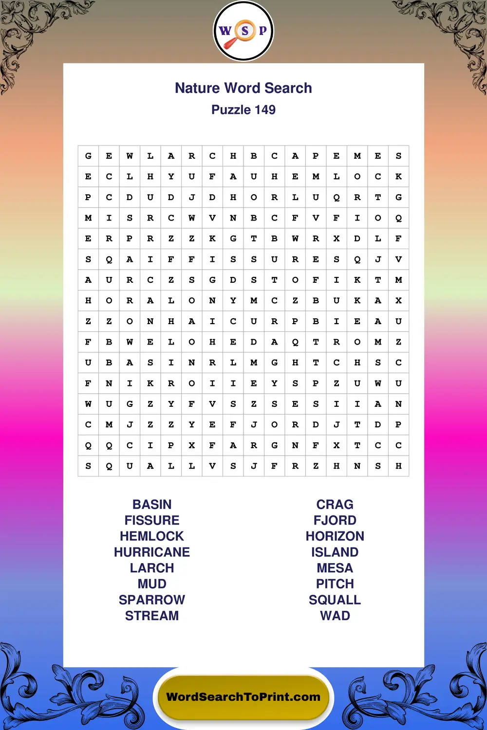 Nature Word Search Puzzle 149