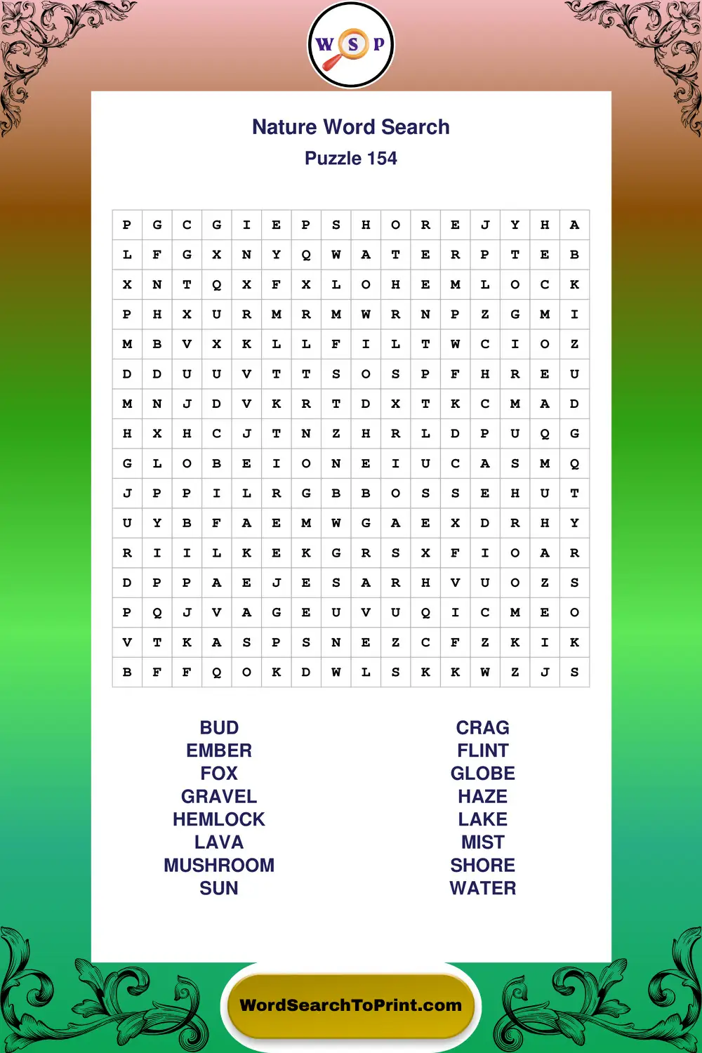 Nature Word Search Puzzle 154