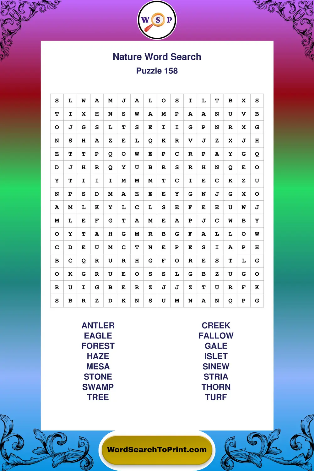 Nature Word Search Puzzle 158