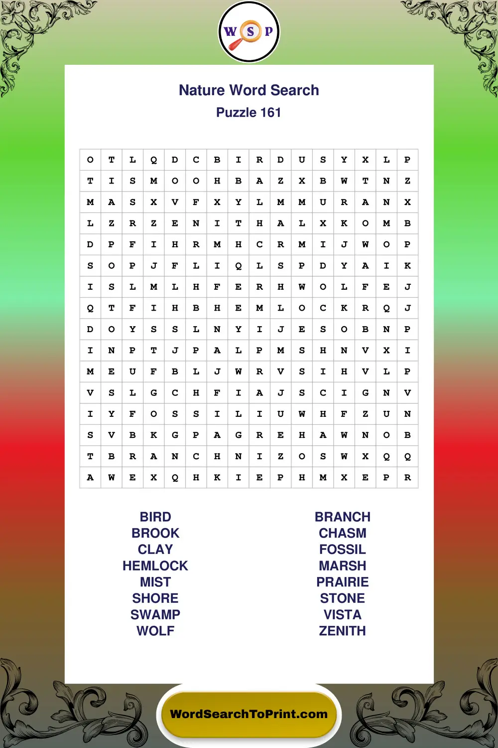Nature Word Search Puzzle 161