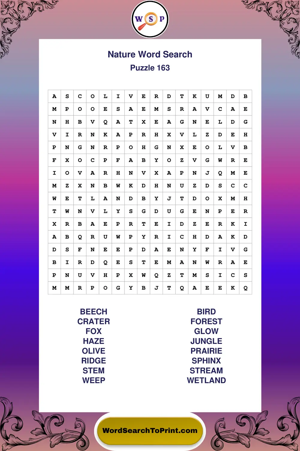 Nature Word Search Puzzle 163