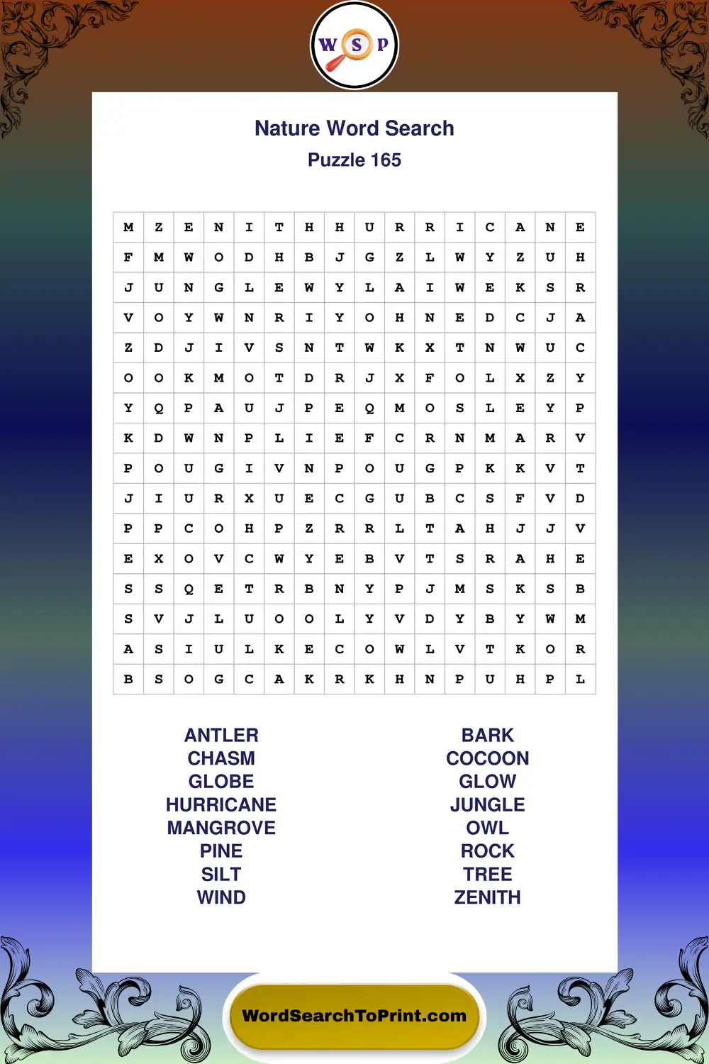 Nature Word Search Puzzle 165