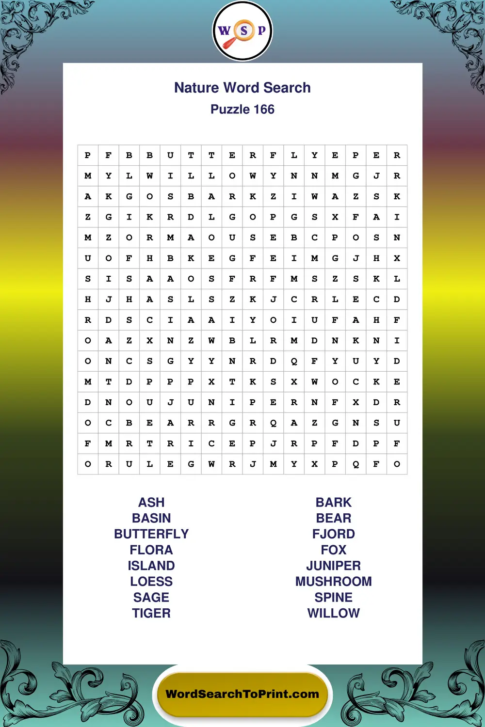 Nature Word Search Puzzle 166