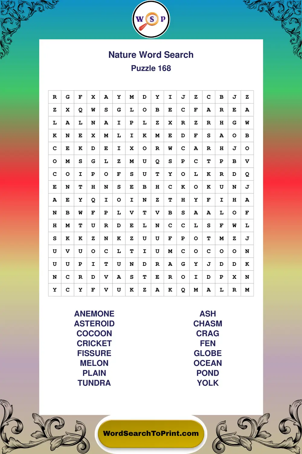 Nature Word Search Puzzle 168