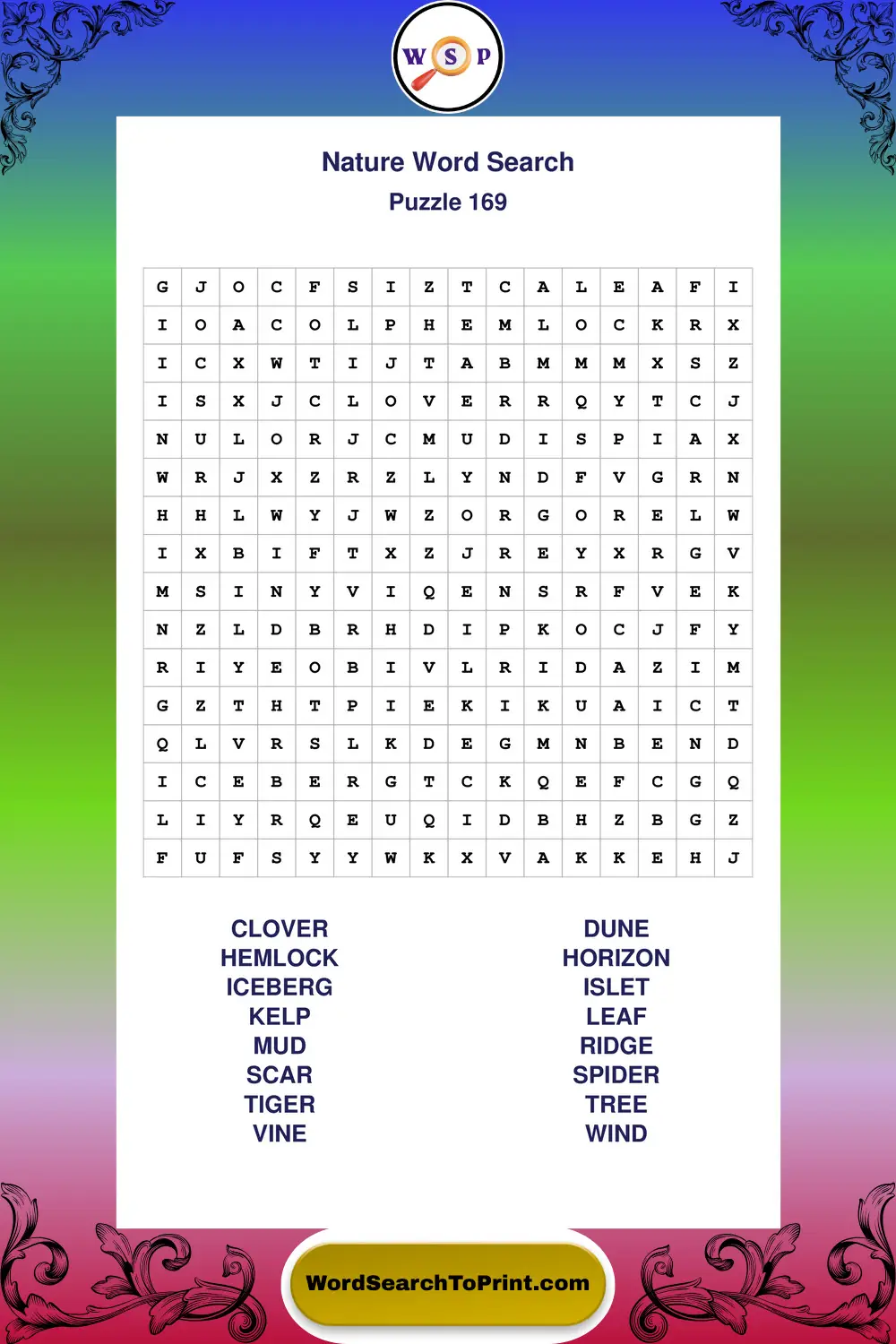 Nature Word Search Puzzle 169
