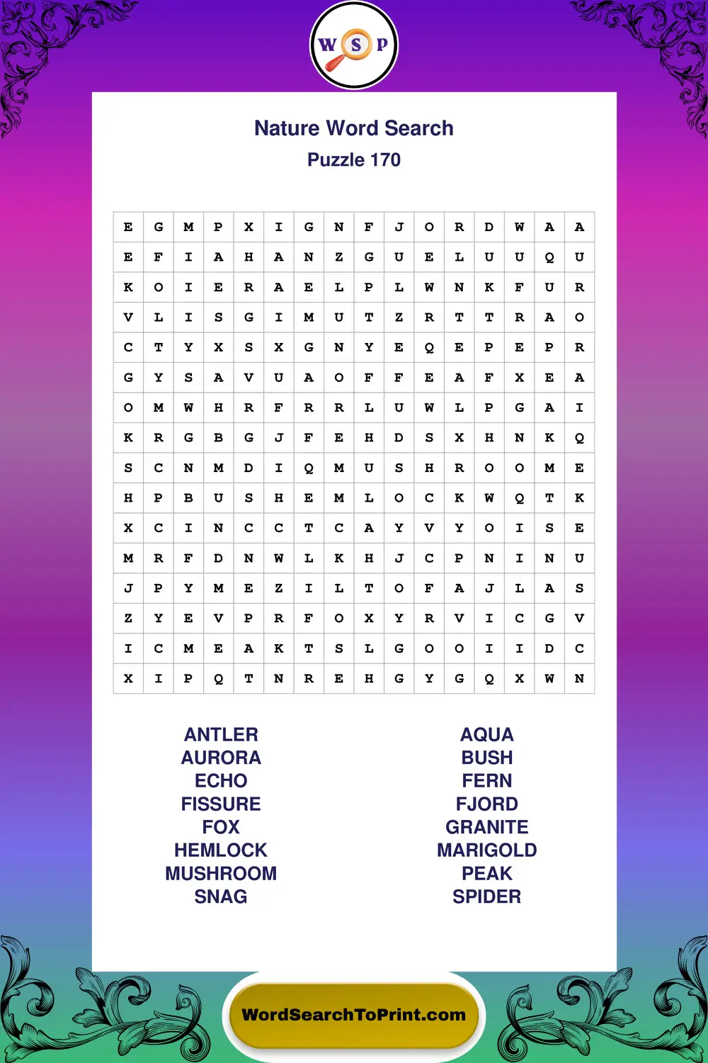 Nature Word Search Puzzle 170