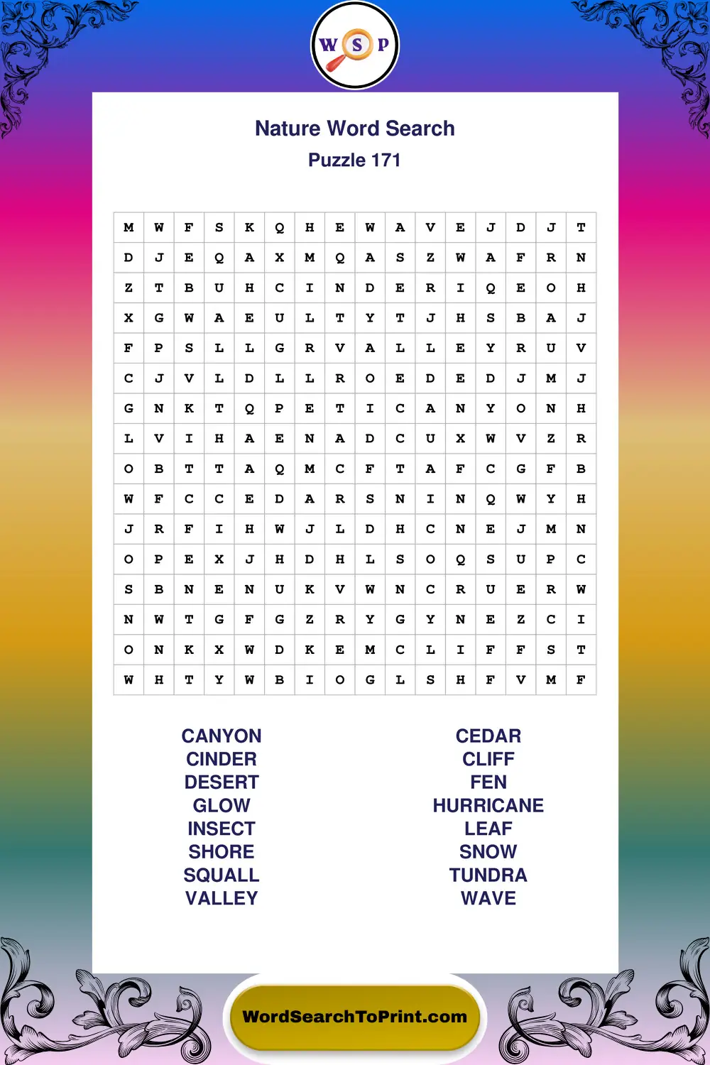 Nature Word Search Puzzle 171