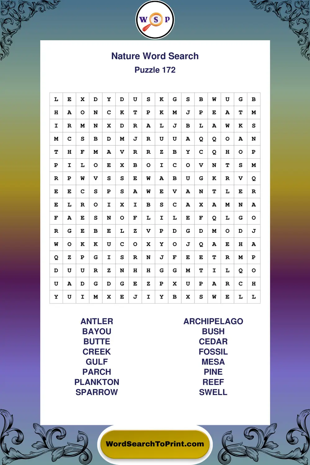 Nature Word Search Puzzle 172