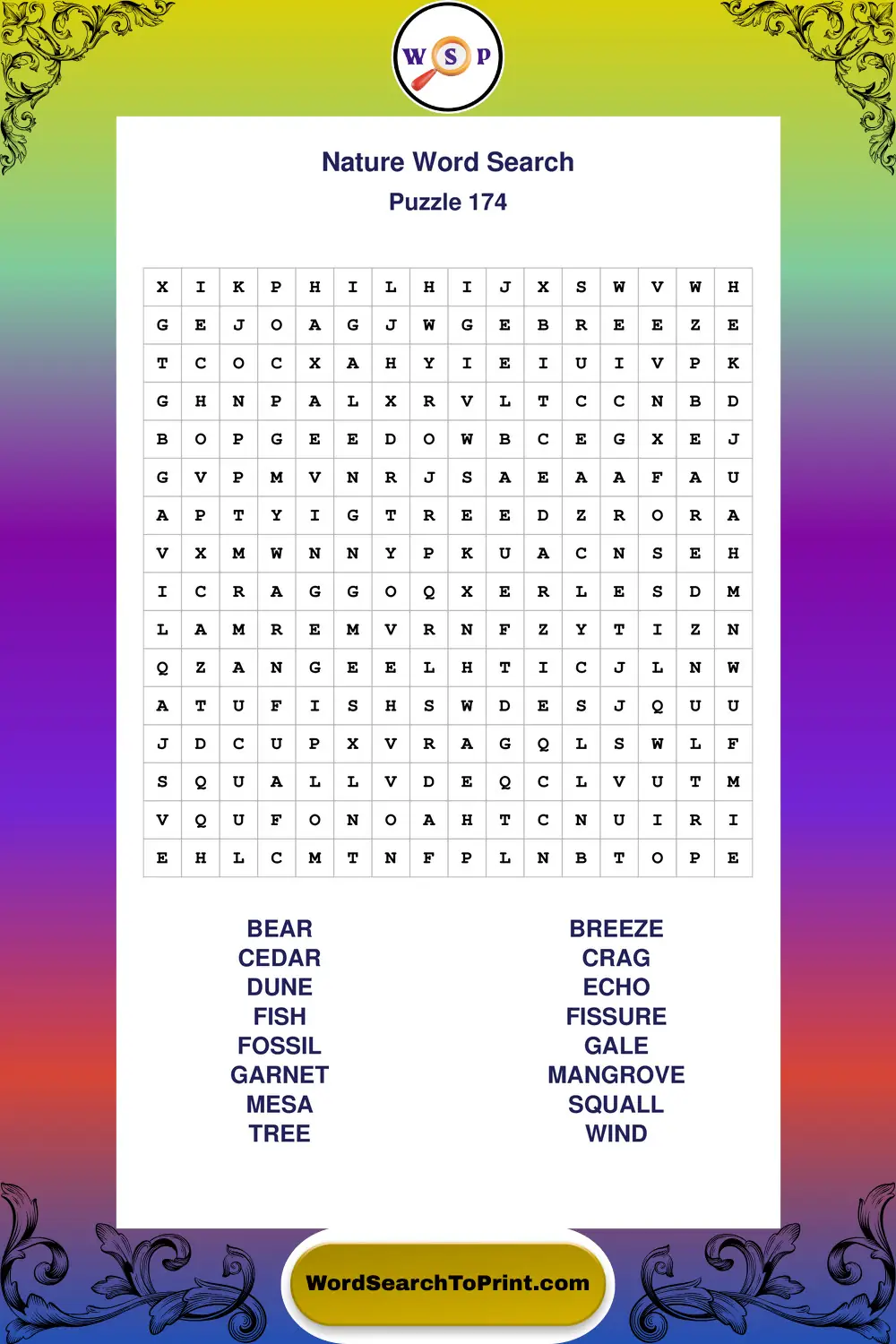 Nature Word Search Puzzle 174