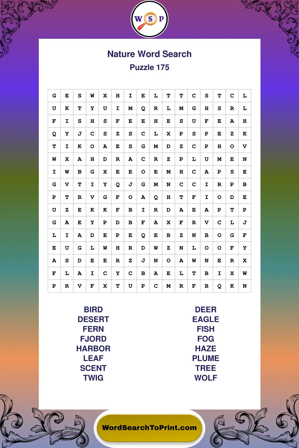 Nature Word Search Puzzle 175