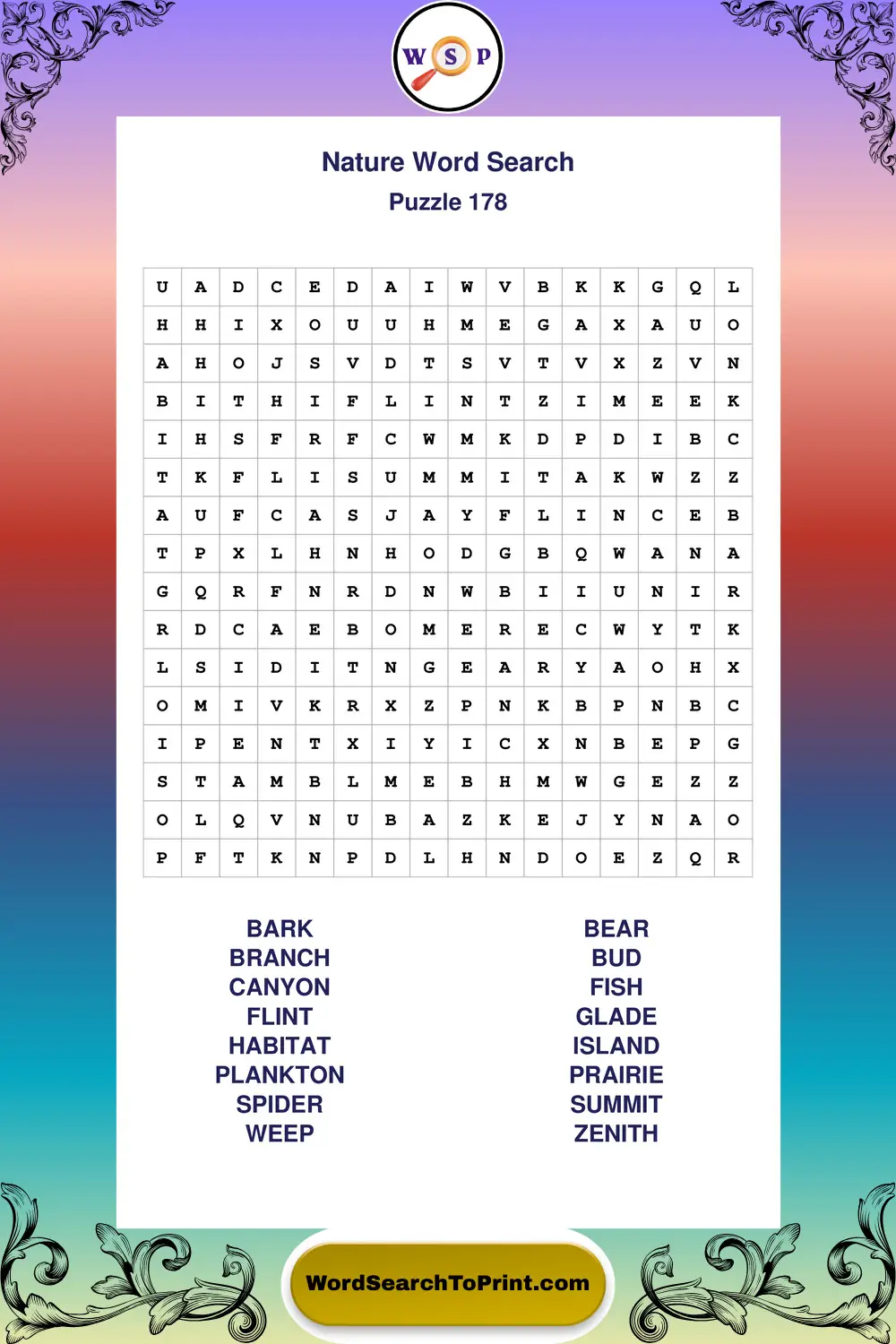 Nature Word Search Puzzle 178