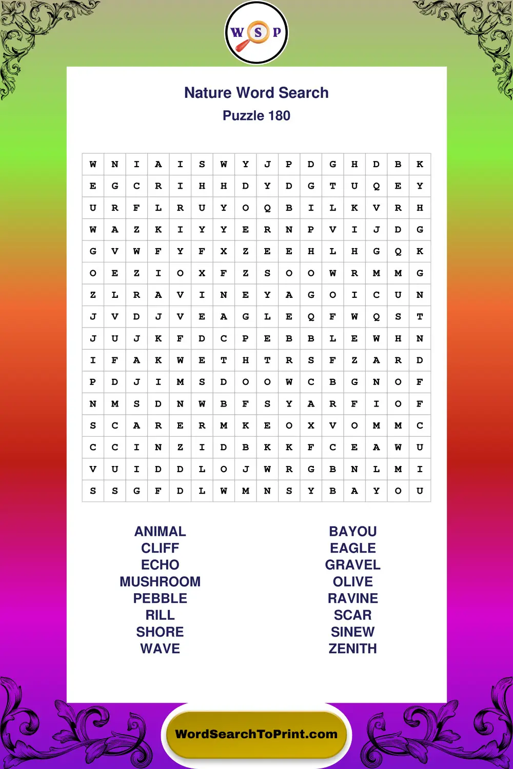 Nature Word Search Puzzle 180
