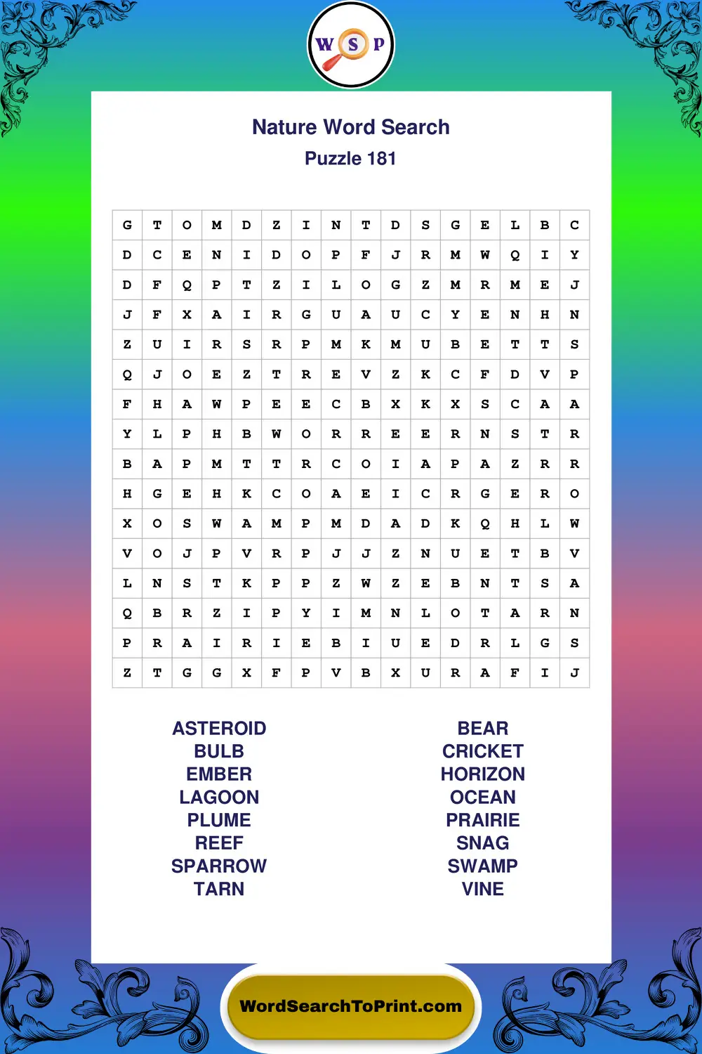 Nature Word Search Puzzle 181
