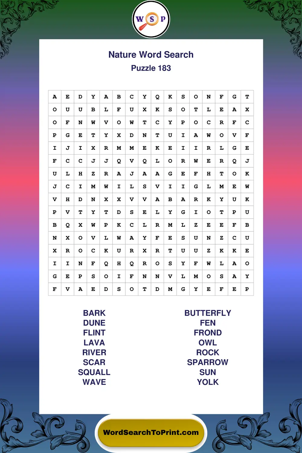 Nature Word Search Puzzle 183