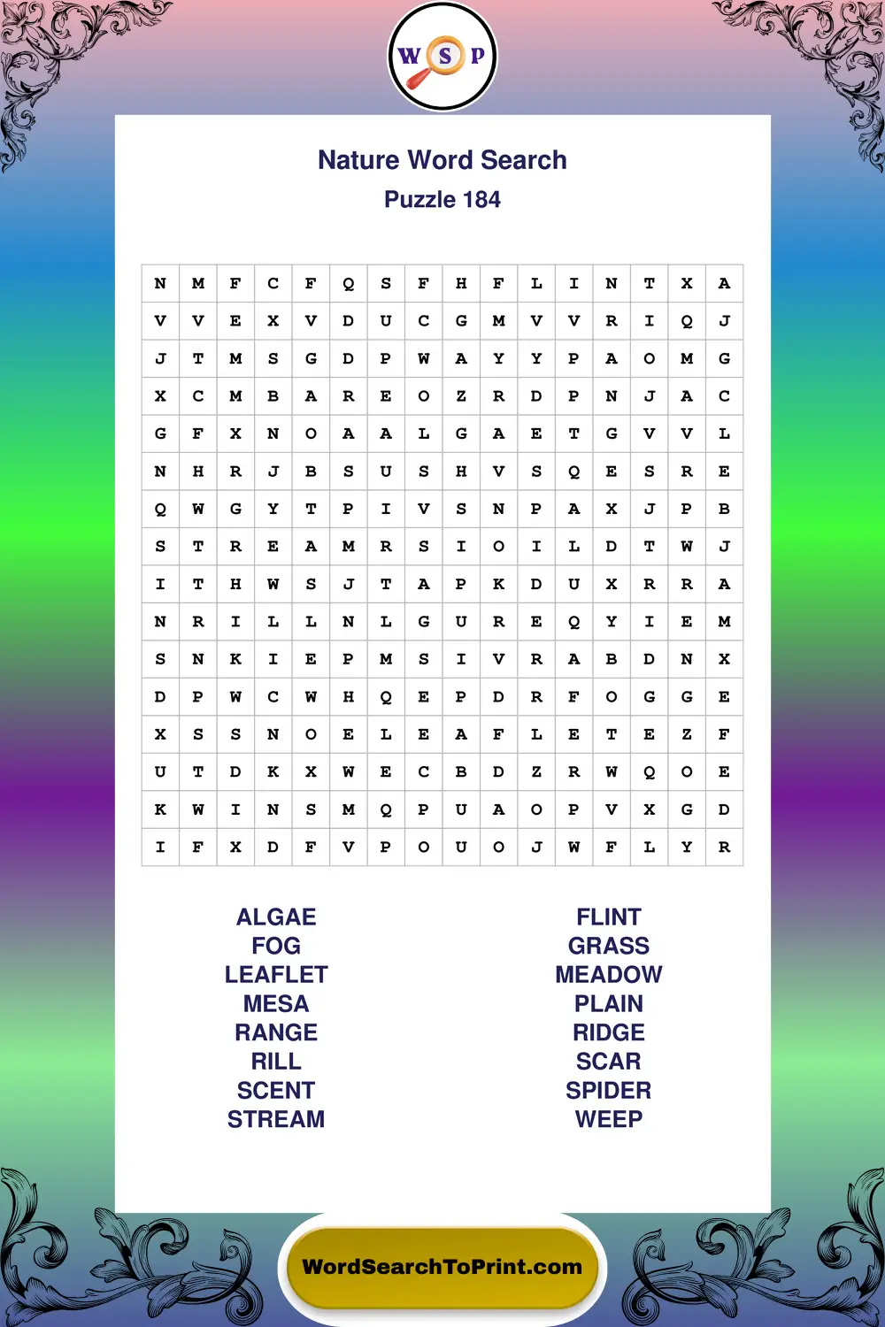 Nature Word Search Puzzle 184