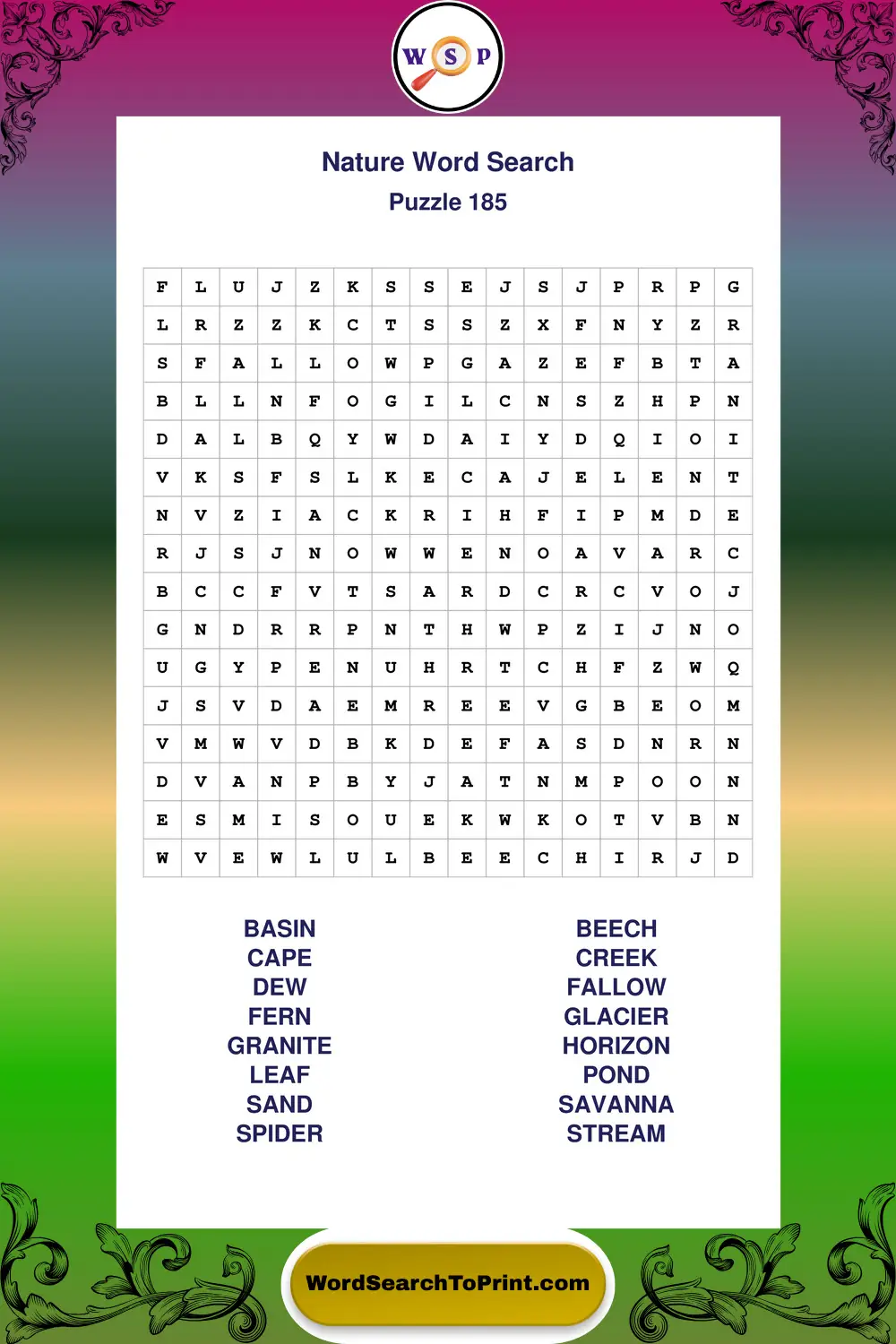 Nature Word Search Puzzle 185