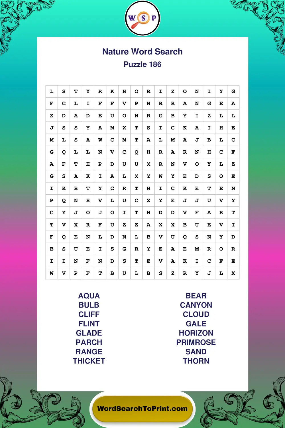 Nature Word Search Puzzle 186