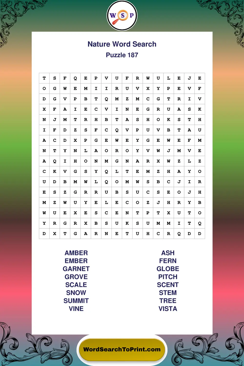 Nature Word Search Puzzle 187