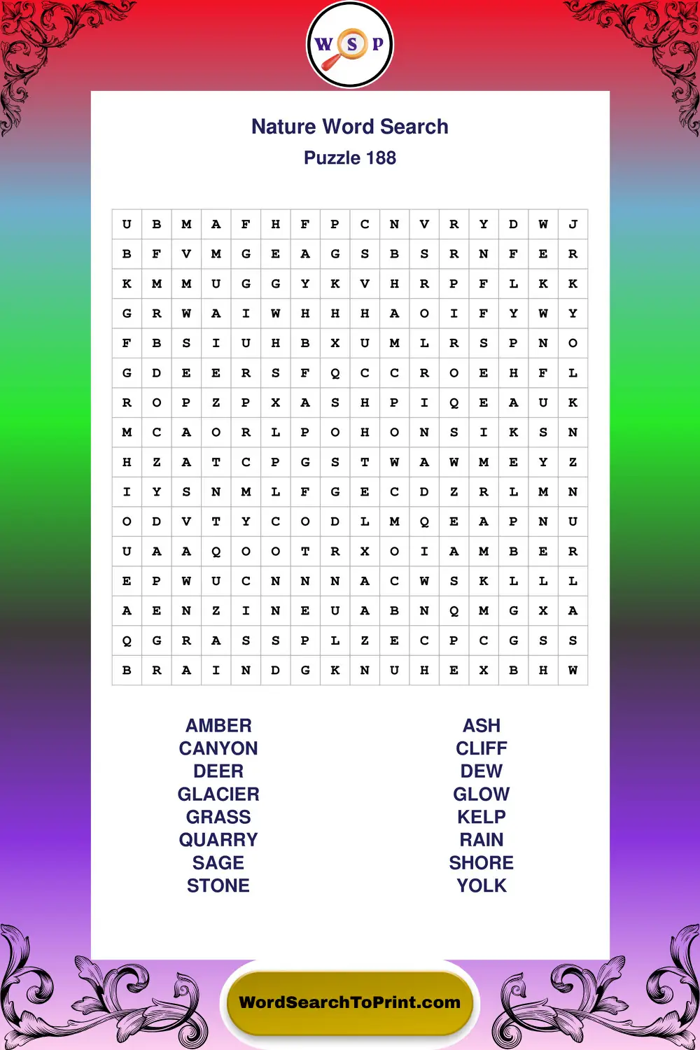 Nature Word Search Puzzle 188
