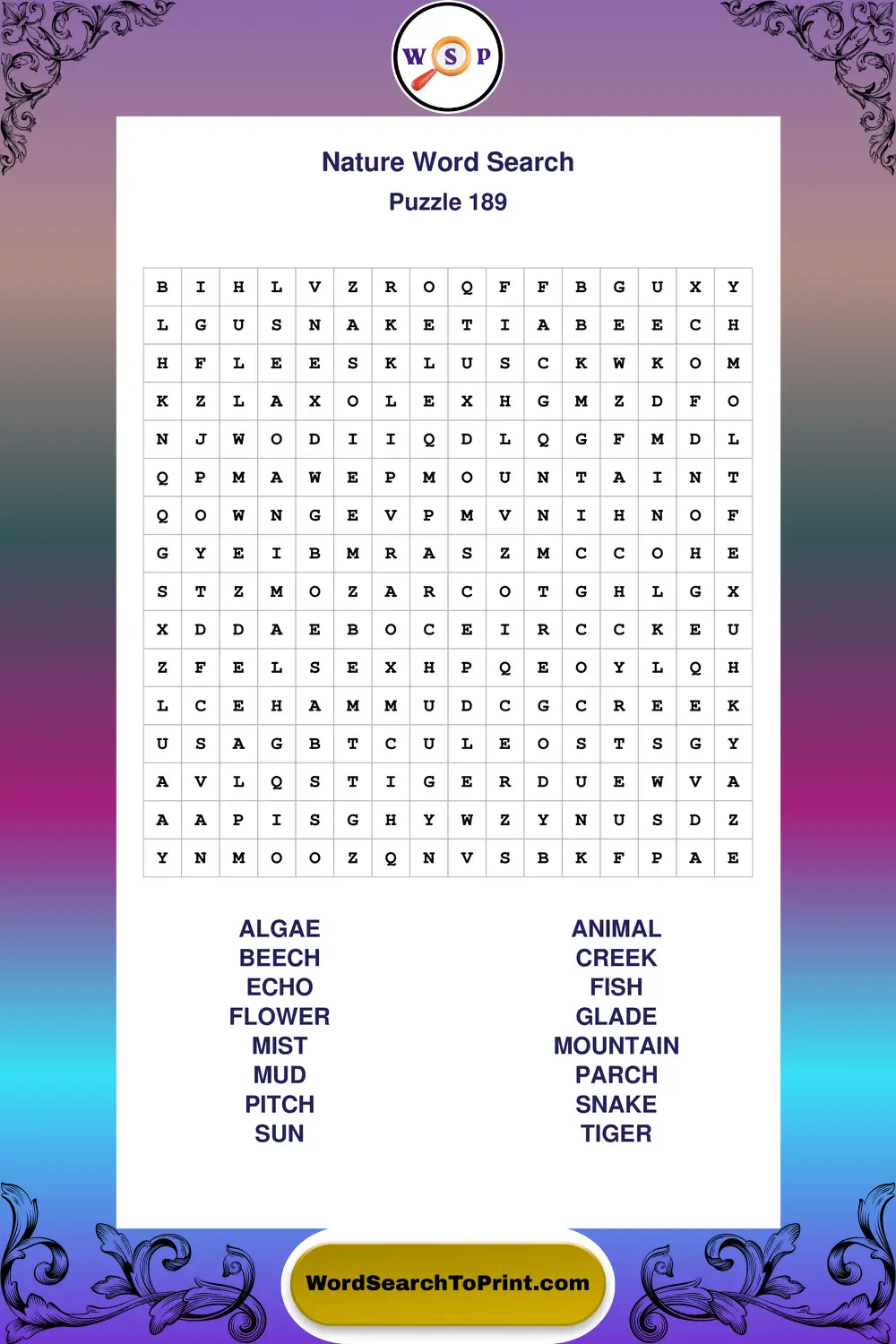 Nature Word Search Puzzle 189