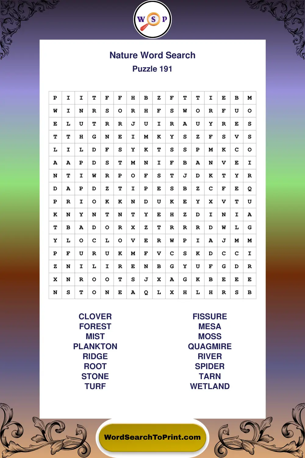 Nature Word Search Puzzle 191