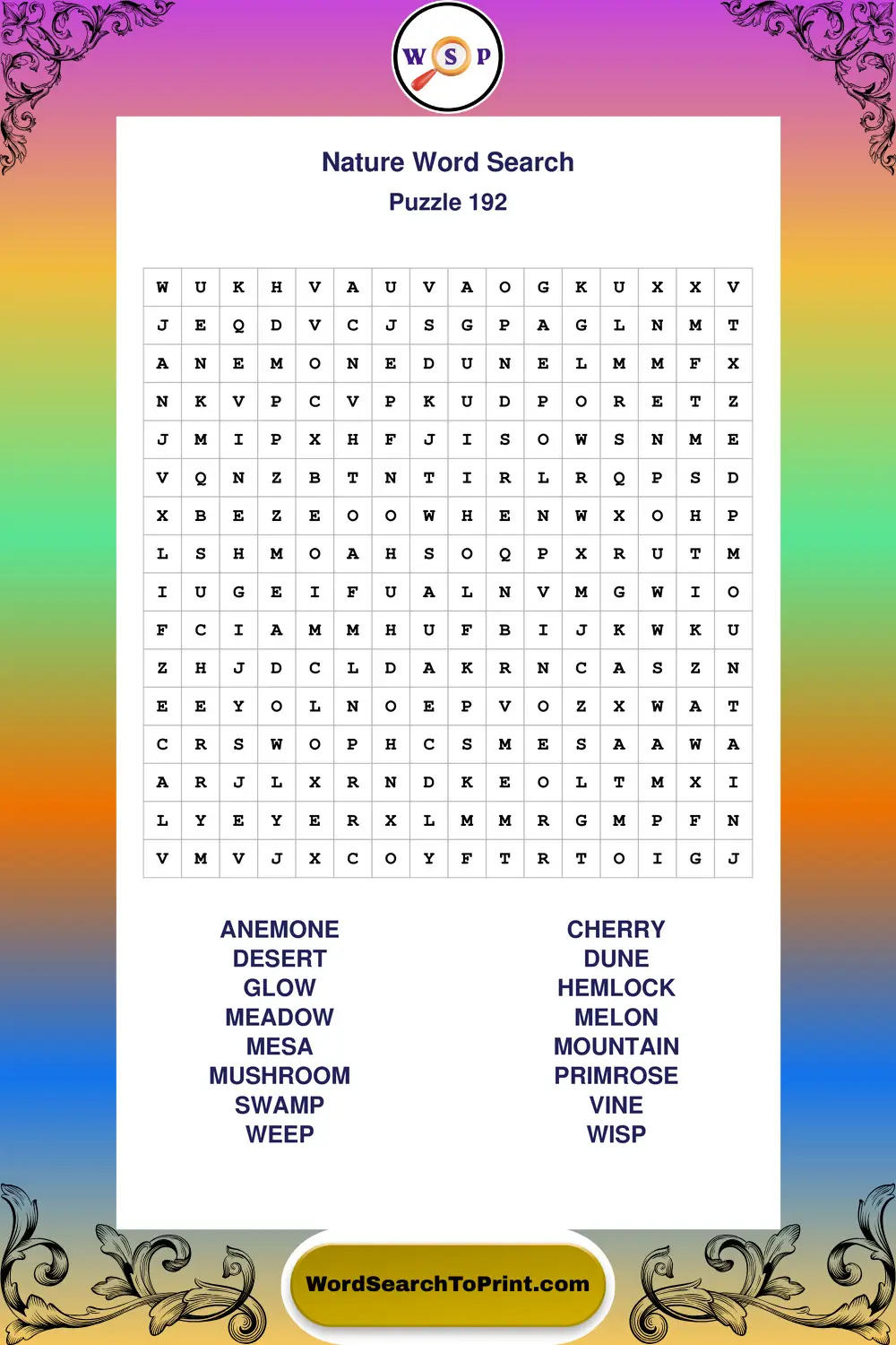 Nature Word Search Puzzle 192
