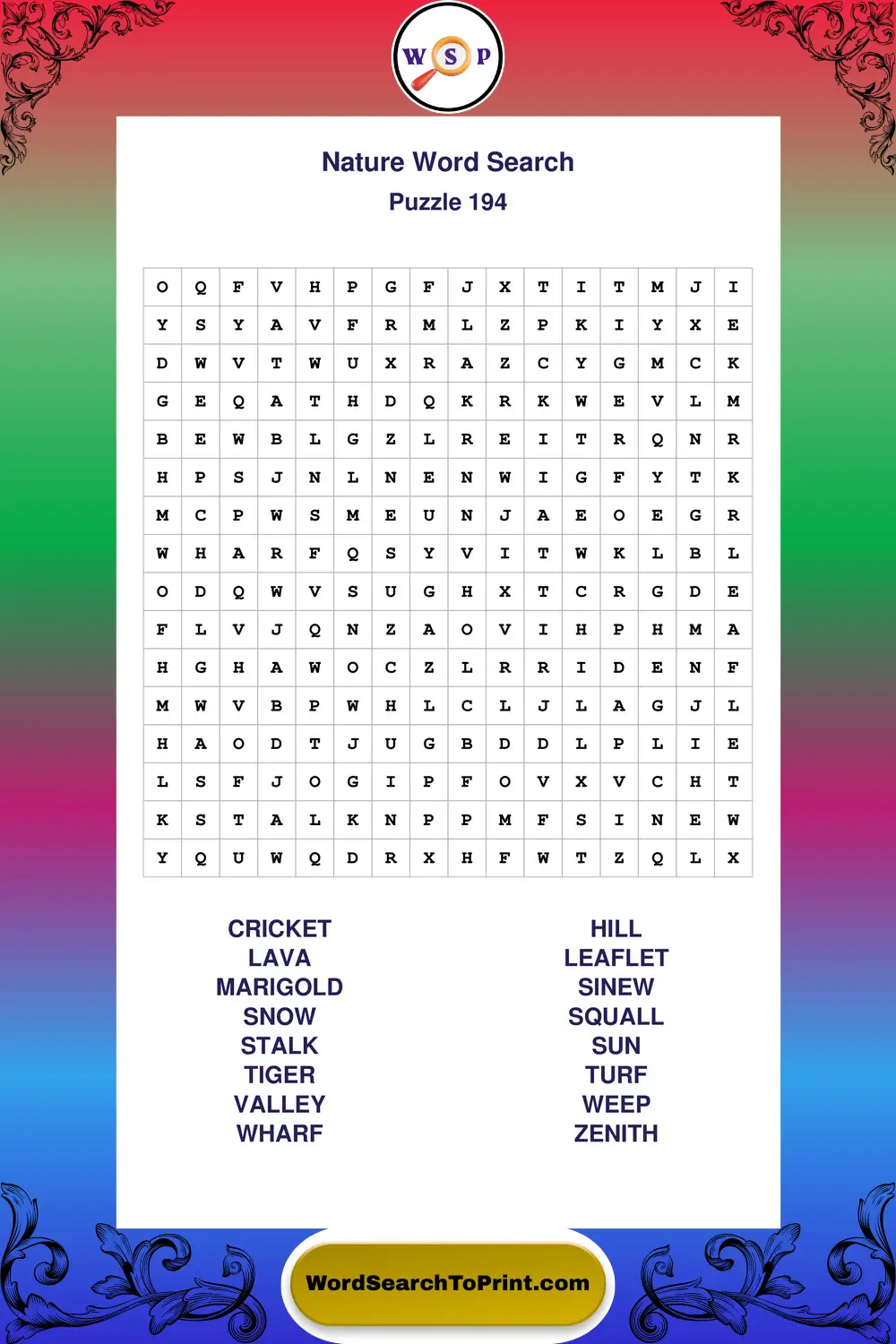 Nature Word Search Puzzle 194