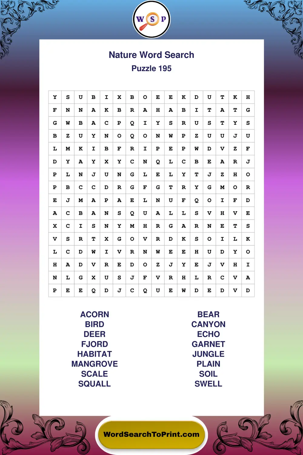Nature Word Search Puzzle 195