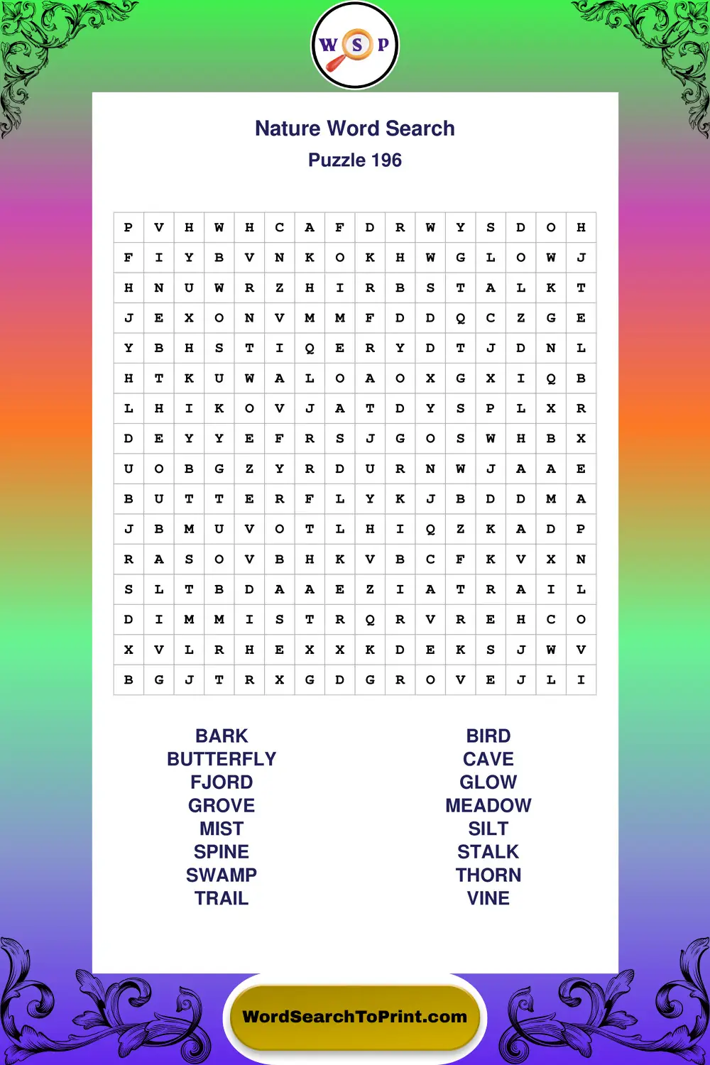 Nature Word Search Puzzle 196