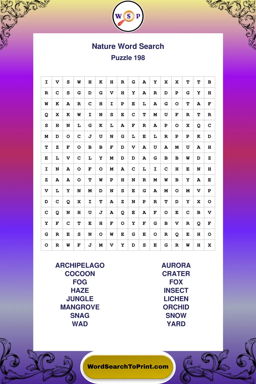 Nature Word Search Puzzle 198