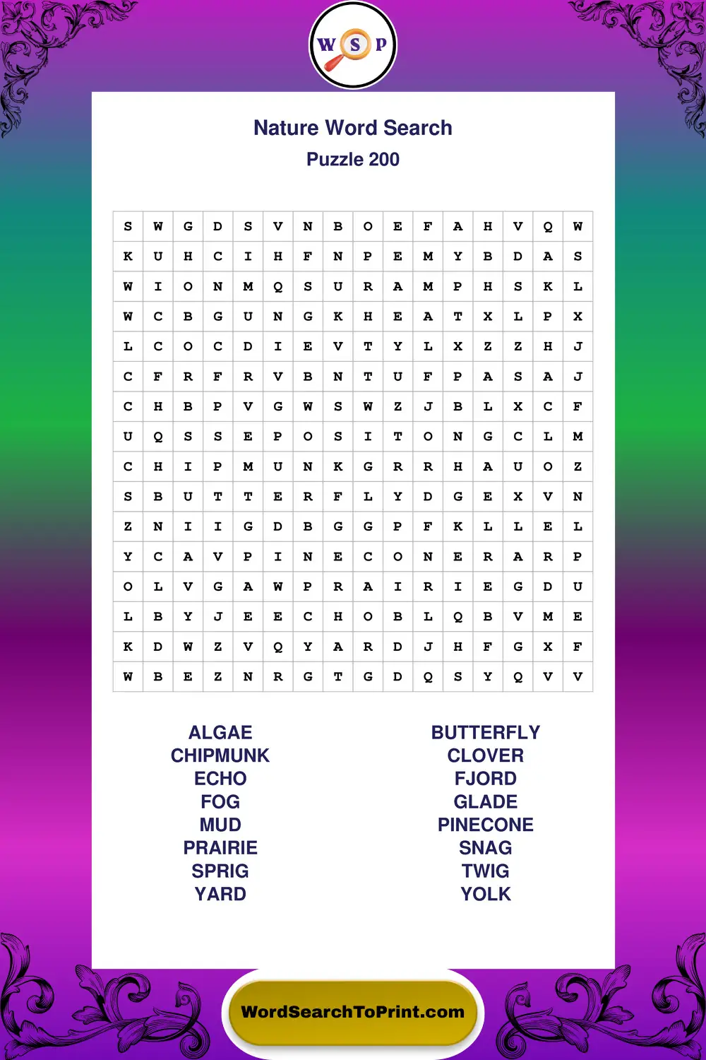 Nature Word Search Puzzle 200