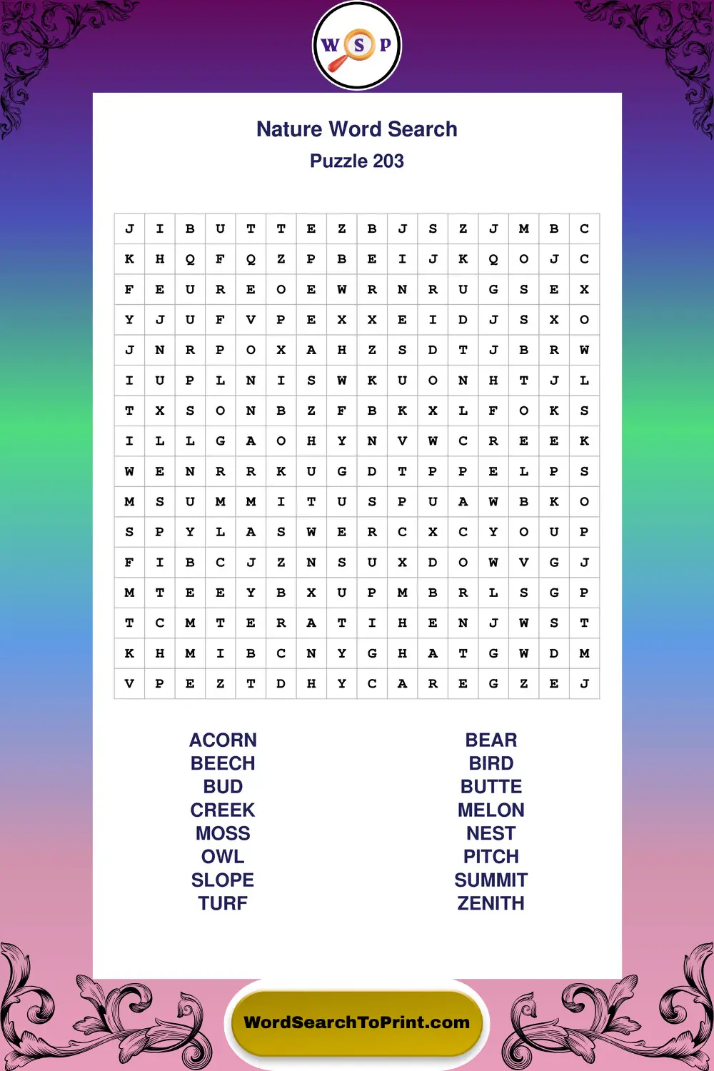 Nature Word Search Puzzle 203