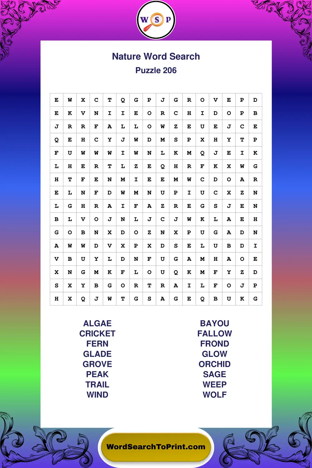 Nature Word Search Puzzle 206