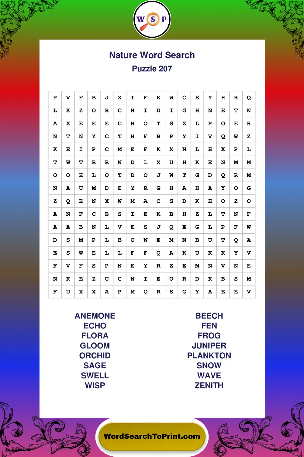 Nature Word Search Puzzle 207