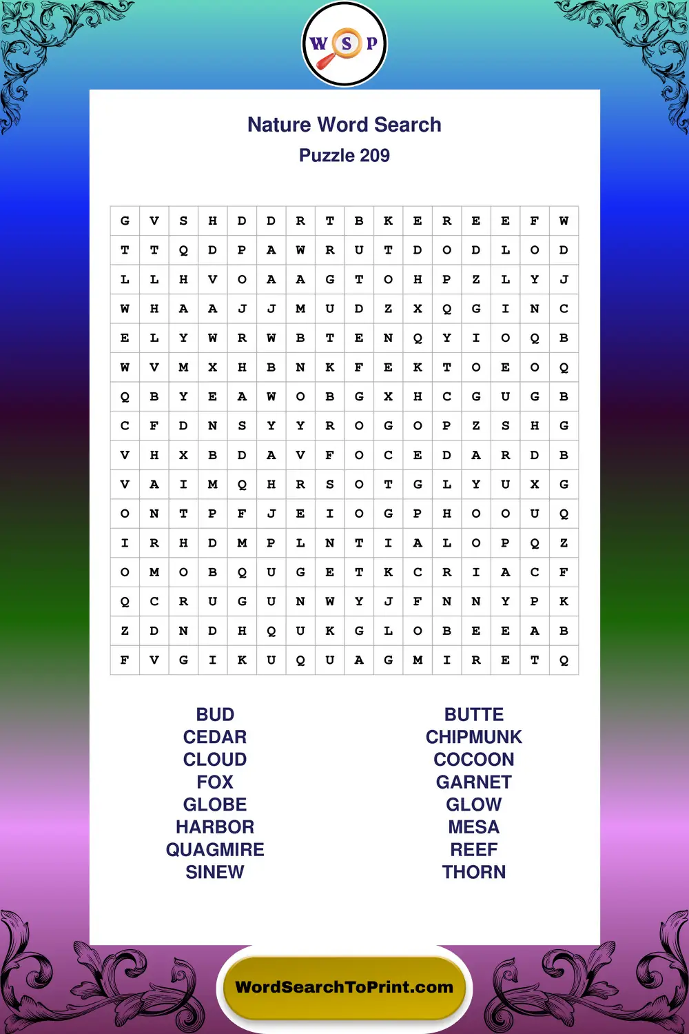 Nature Word Search Puzzle 209