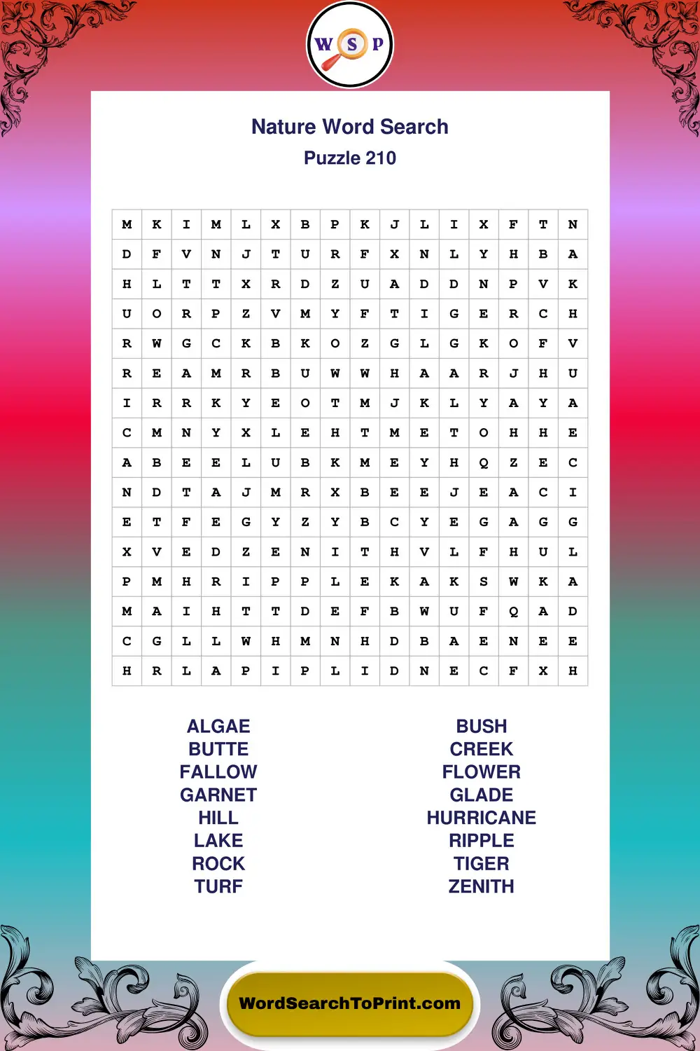 Nature Word Search Puzzle 210