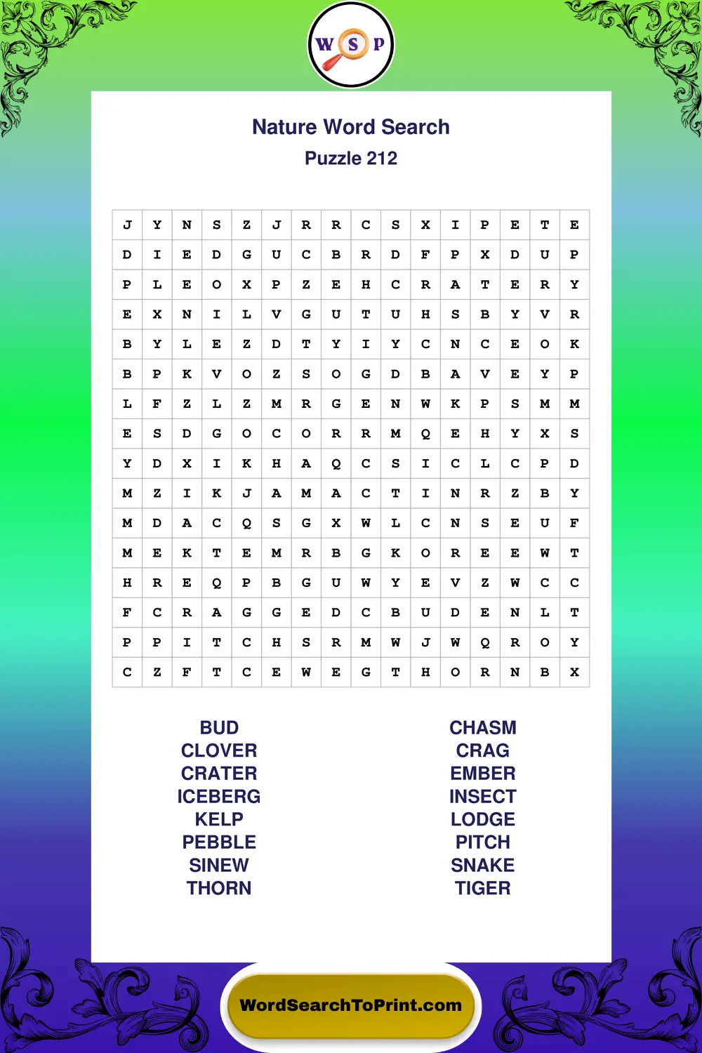 Nature Word Search Puzzle 212