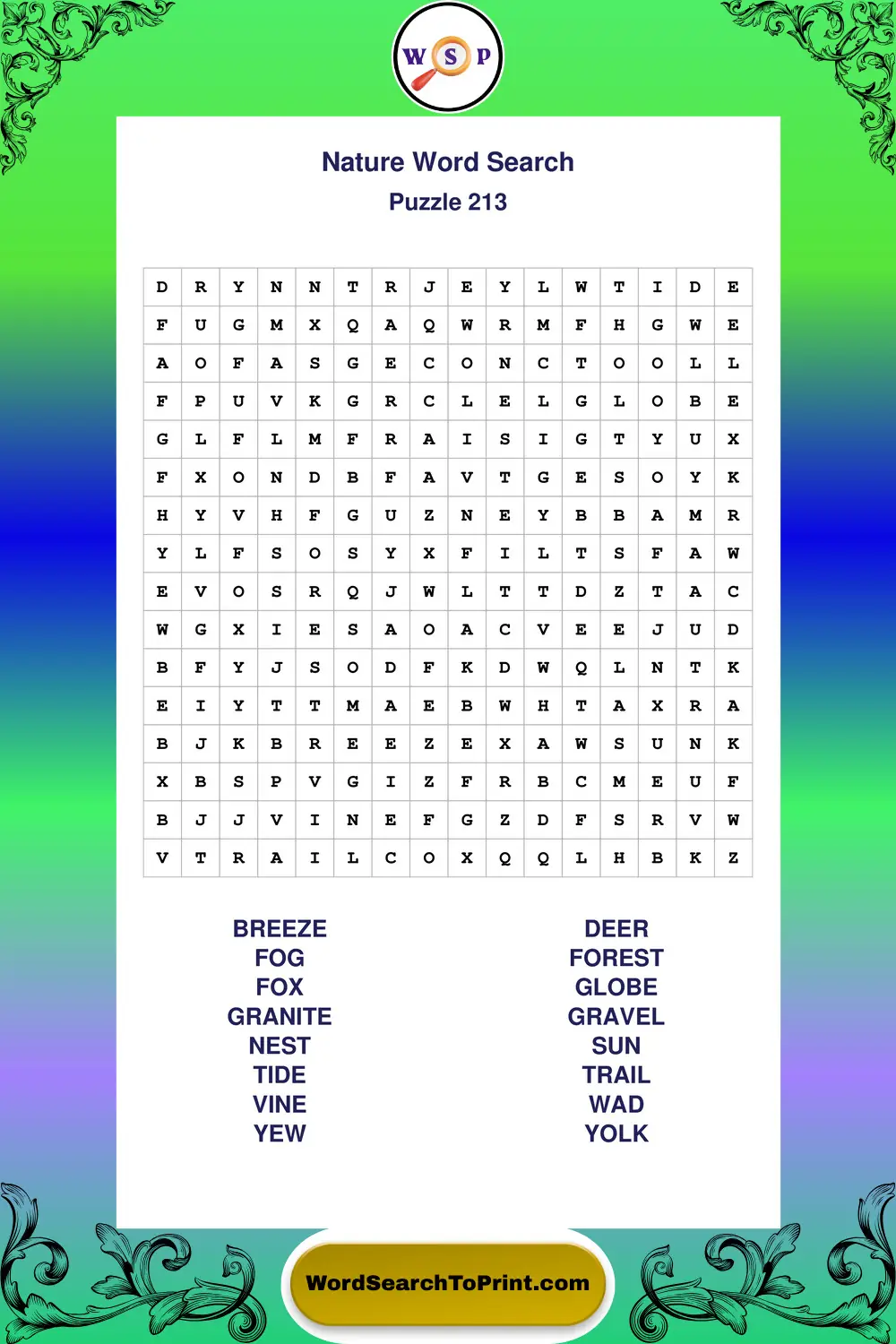 Nature Word Search Puzzle 213