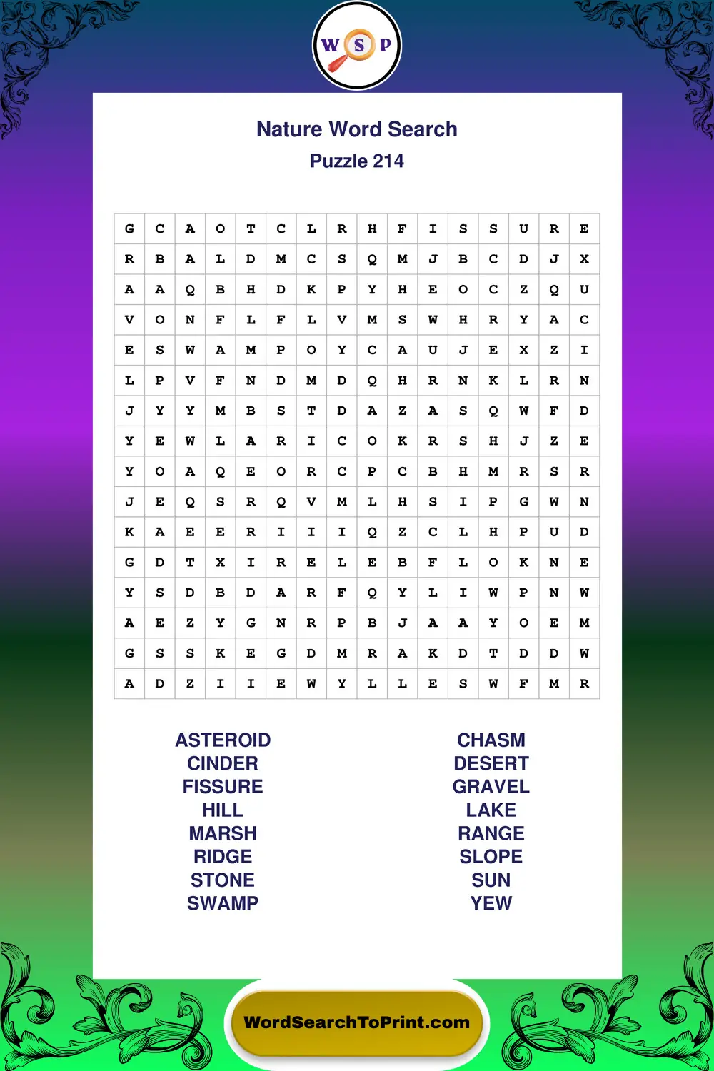 Nature Word Search Puzzle 214