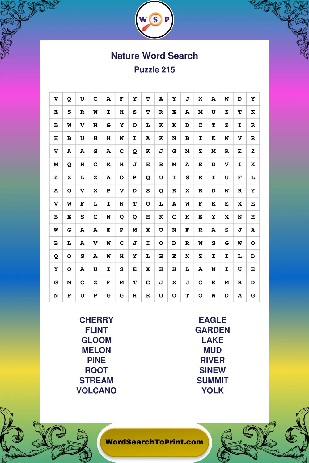 Nature Word Search Puzzle 215