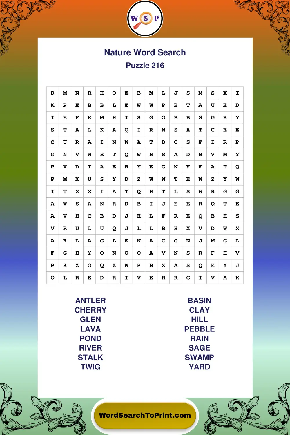 Nature Word Search Puzzle 216